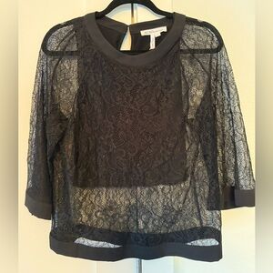 BCBG Generation Black Lace Sheer Top – Size Large – NWT